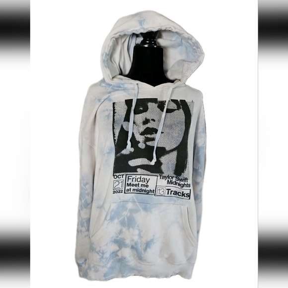 Taylor Swift Womens Taylor Swift Midnights Concert Cozy Blue Tie Dye Hoodie L - Picture 2 of 16